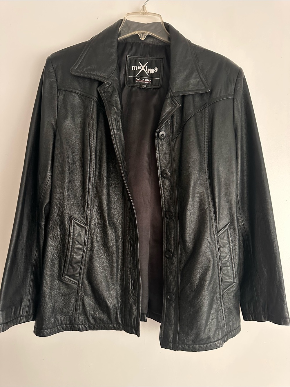 VTG Wilsons Leather Maxima Black Leather Jacket Button Blazer Coat L